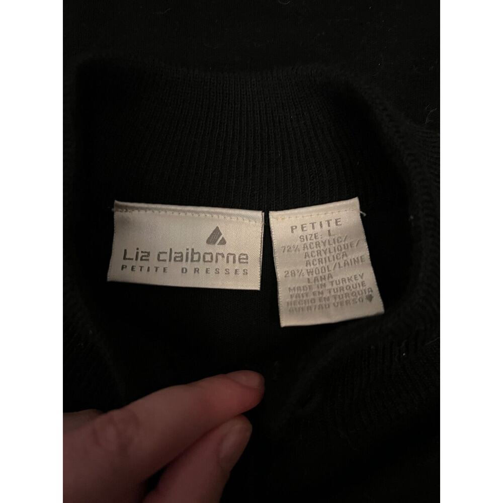 Liz Claiborne Blazer Dress Women's Petite Large Black Wool Embroidered VTG 80s - Picture 2 of 12